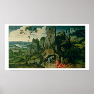 Póster St Jerome en el desierto (aceite en el panel)