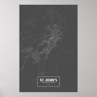 Póster St. John's, Terranova/Labrador (blanco sobre negro