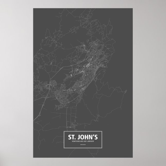 Póster St. John's, Terranova/Labrador (blanco sobre negro (Frente)