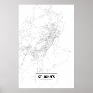 Póster St. John's, Terranova/Labrador (negro sobre blanco