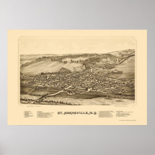 Póster St. Johnsville, mapa panorámico de NY - 1890