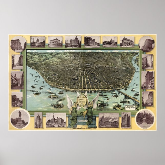 Póster St Louis birdseye map  - 1896 (Graf) BigMapBlog (Frente)