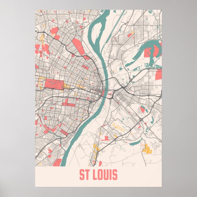 Póster St Louis - Mapa de Missouri Chalk City (Frente)