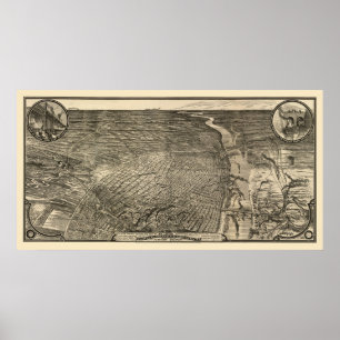 Póster St. Louis, mapa panorámico del MES - 1876