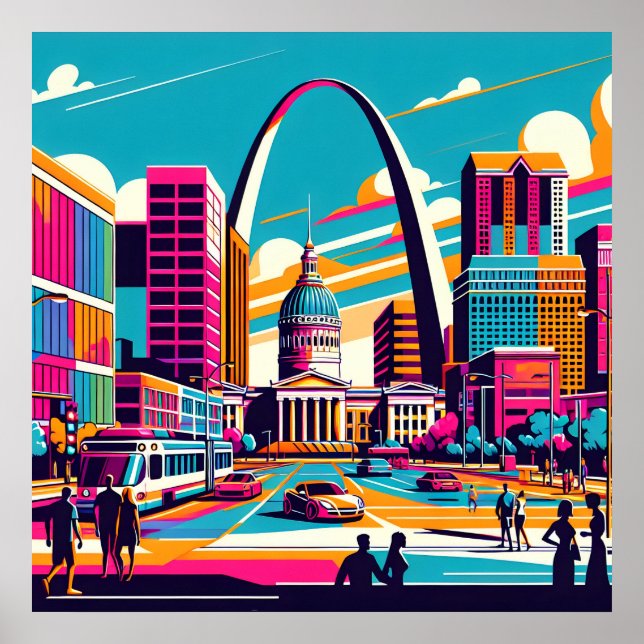 Póster St Louis, Missouri | El Arco De La Puerta De Enlac (Frente)