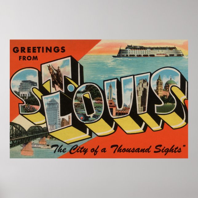 Póster St. Louis, Missouri - Escenas de letras grandes 2 (Frente)