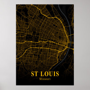 Póster St Louis - Missouri Gold City Map