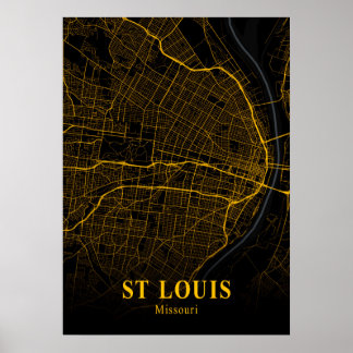 Póster St Louis - Missouri Gold City Map