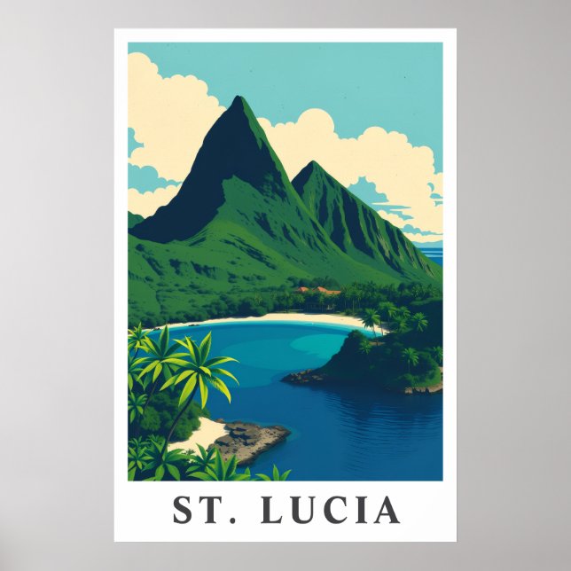 Póster St. Lucia Caribbean Tropical Beach Travel Art (Frente)