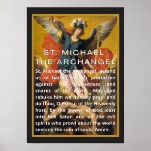 Póster St. Michael el Archangel Prayer con texto blanco