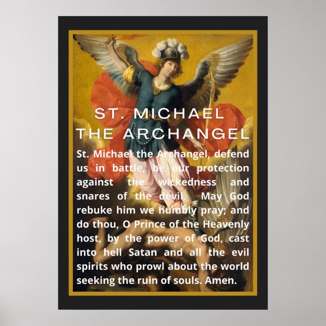 Póster St. Michael el Archangel Prayer con texto blanco (Frente)