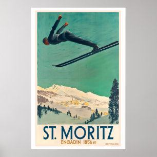 Póster St. Moritz Engadin Zwitzerland Viajes Antiguos