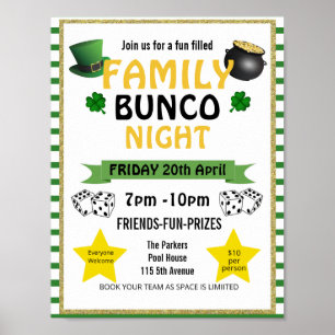 Póster st Patrick bunco night, evento de fiesta bunco PTA