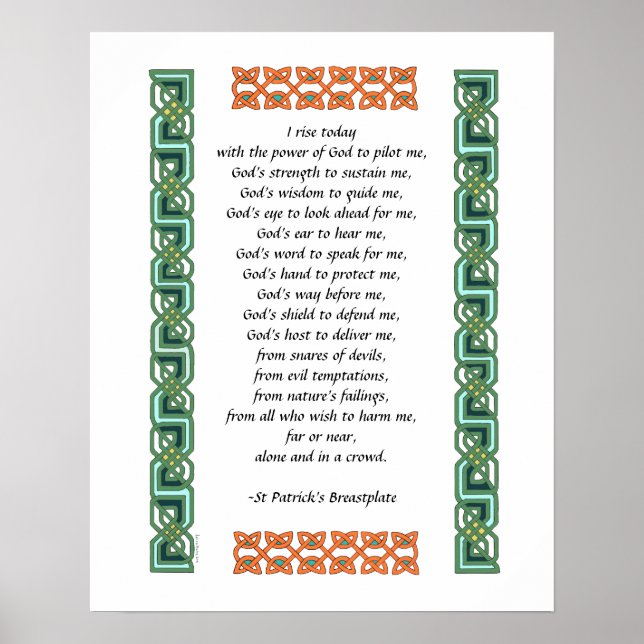 Póster St. Patrick's Breastplate Prayer Green Celtic Knot (Frente)