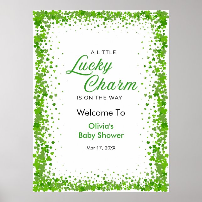 Póster St Patrick's Day A Little Lucky Charm Baby Shower  (Frente)