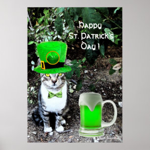 PÓSTER ST PATRICK'S  DAY CAT  WITH GREEN IRISH BEER
