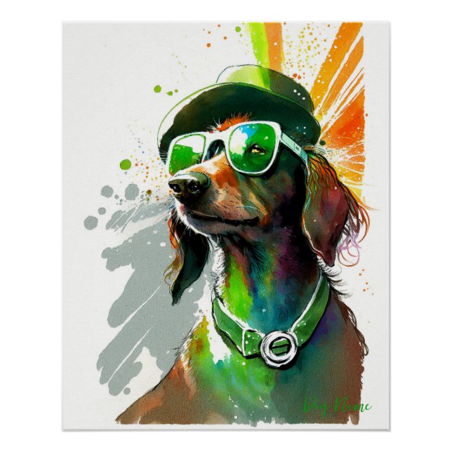 Póster St Patricks Day - Dachshund Dog Irish Costume (Anverso)