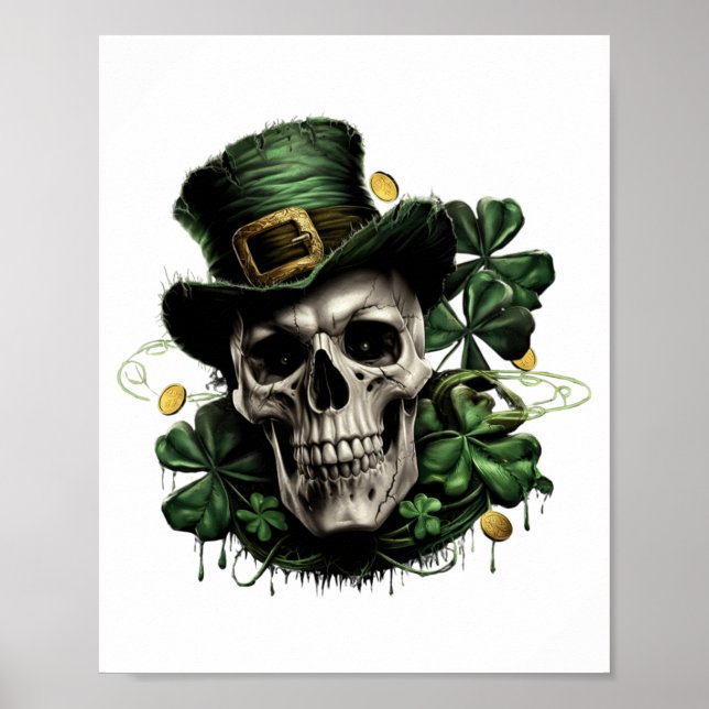 Póster St Patricks Day Dark Irish Skull With Shamrocks T  (Frente)