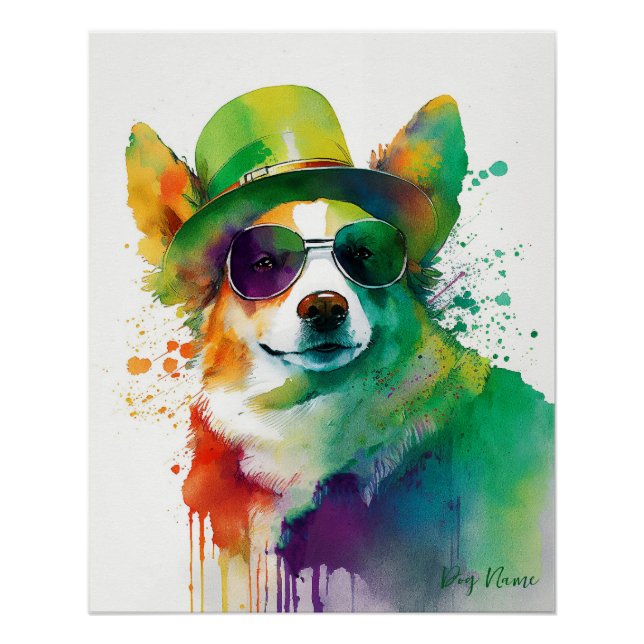 Póster St Patricks Day - Funny Corgi Dog Irish Costume (Anverso)