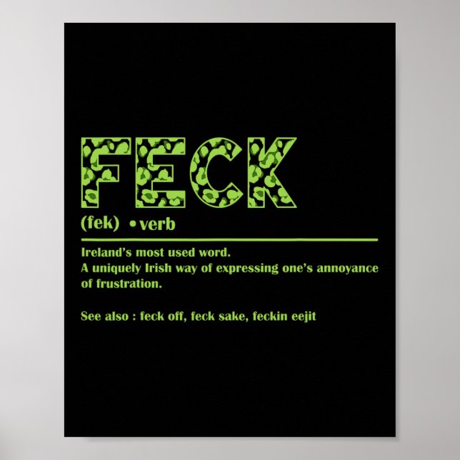 Póster St Patricks Day Funny Irlandés Feck Definition Par (Frente)