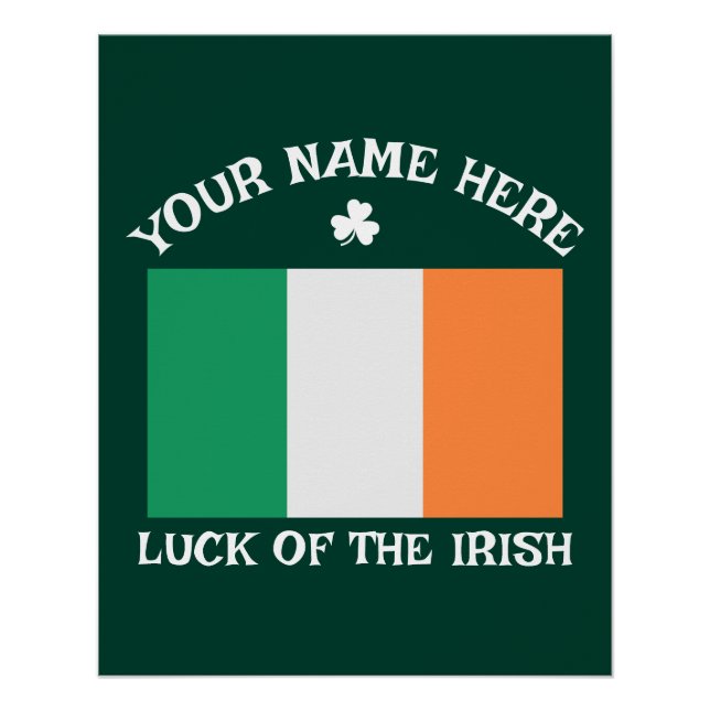 Póster St Patrick's Day Ireland Flag Custom Name Shamrock (Anverso)