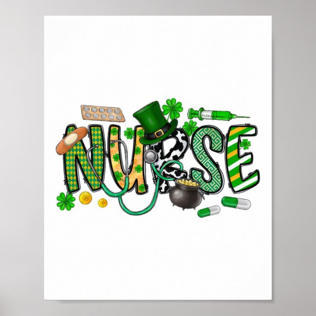 Póster St Patrick's Day Irish Nurse Shamrock  (Frente)