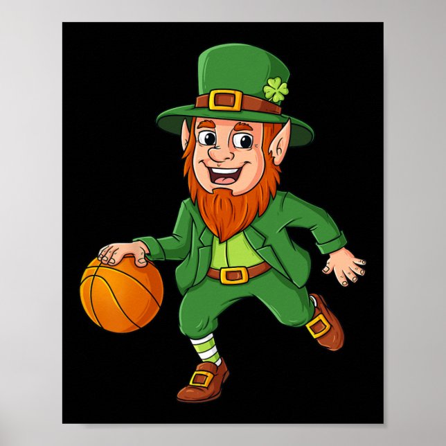 Póster St Patricks Day Leprechaun Basketball Lucky Boys G (Frente)
