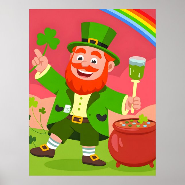 Póster St. Patrick's Day Leprechaun Illustration  (Frente)