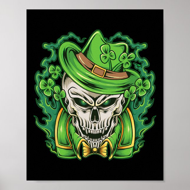 Póster St Patricks Day Leprechaun Skull Shamrock (Frente)