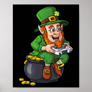 Póster St Patricks Day Leprechaun Video Game Controller B