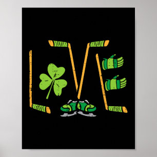 Póster St Patricks Day Love Hockey sobre hielo Saint Padd