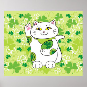 Póster St. Patrick's Day Maneki Neko (Gato afortunado)