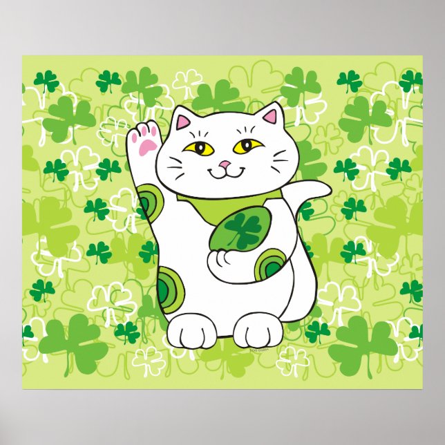 Póster St. Patrick's Day Maneki Neko (Gato afortunado) (Frente)