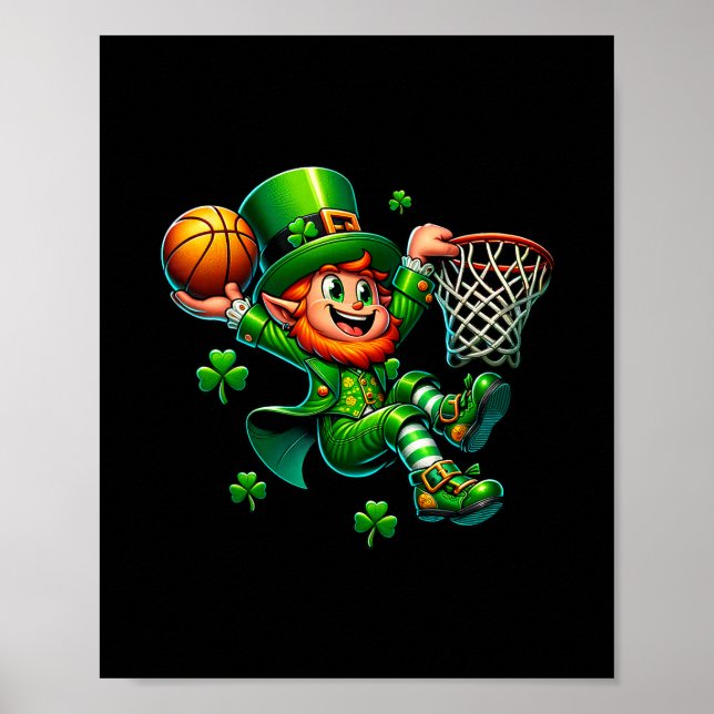 Póster St Patrick's Day Sketll Irish Leprechaun Slam Dunk (Frente)