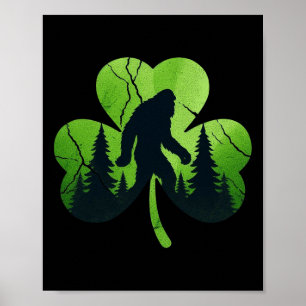 Póster St Patrics Day Bigfoot Sasquatch Irish Shamrock M