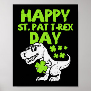 Póster St Patrics Día Leprechaun Dinosaur Dino Feliz St