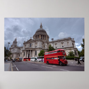 Póster St Paul's Cathedral London England and red bus