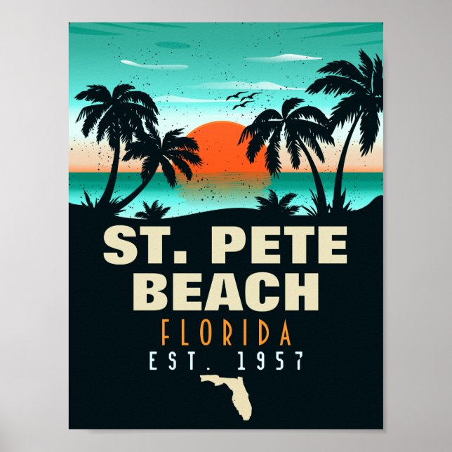 Póster St. Pete Beach Florida Retro Sunset Palm Tree 60 (Frente)