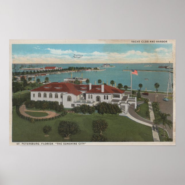 Póster St. Petersburg, FL - Aerial of Yacht Club & (Frente)
