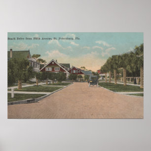 Póster St. Petersburg, FL - View of Beach Dr & 5th Ave
