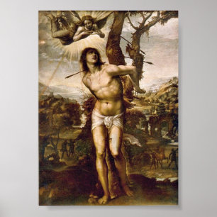 Póster St. Sebastian y Madonna con los santos de Il