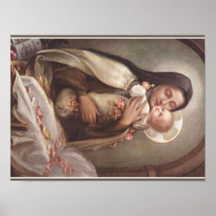 Póster St. Therese Baby Jesus Manger Rosas