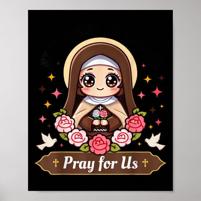 Póster St Therese Of Lisieux Pray For Us Catholic Roses F (Frente)