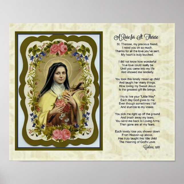 Póster St. Therese Rosas Pequeña Oración De Poema De Flor (Frente)