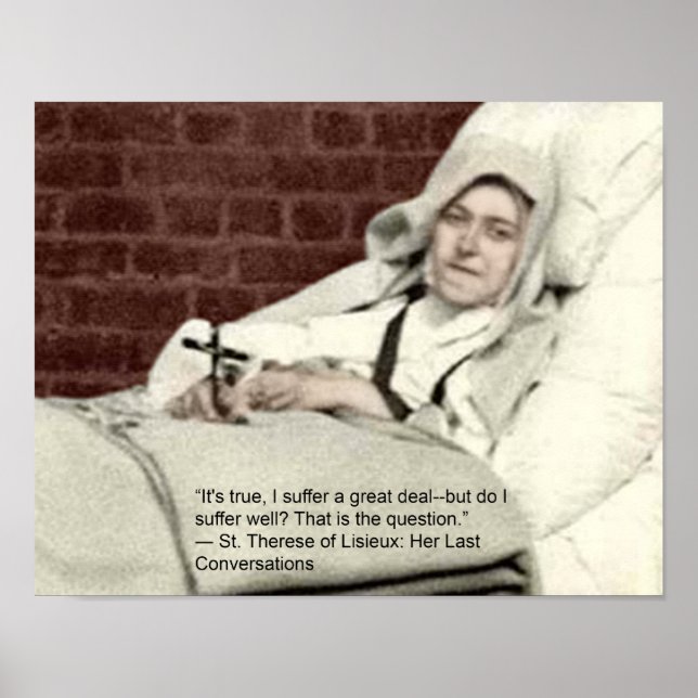 Póster St Therese sobre el sufrimiento. (Frente)