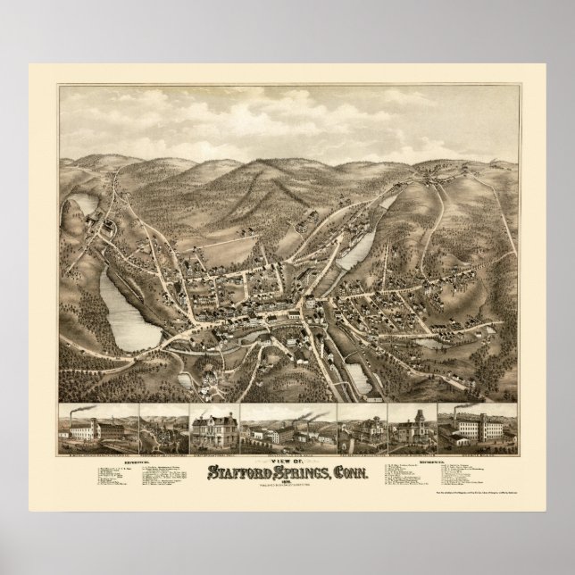 Póster Stafford Springs, CT Panoramic Map - 1878 (Frente)