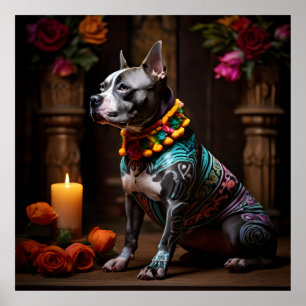 Póster Staffordshire Bull Terrier Altar Día de Muertos