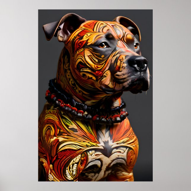 Póster Staffordshire Bull Terrier con atuendo de guerrero (Frente)