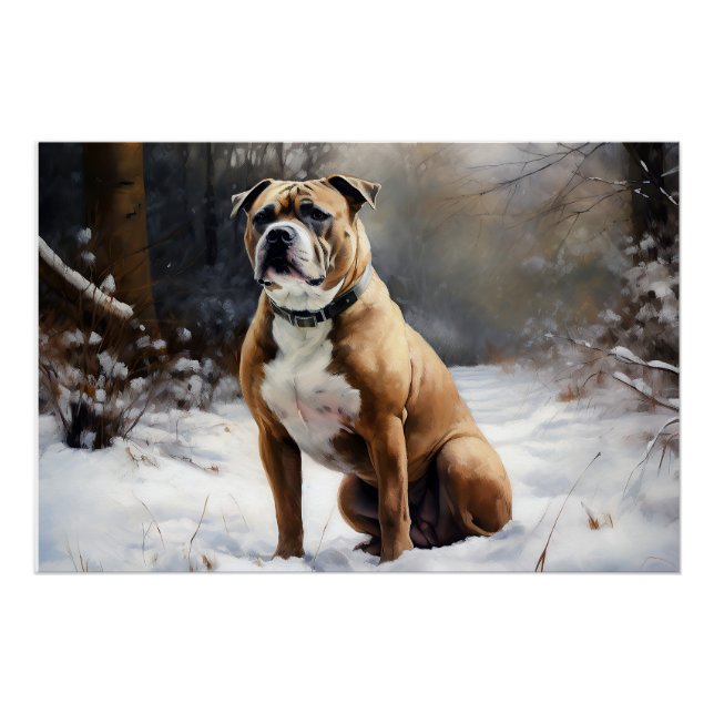 Póster Staffordshire Bull Terrier Deja Que Nieva Navidade (Anverso)