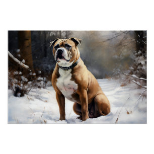 Póster Staffordshire Bull Terrier Deja que nieve Navidad